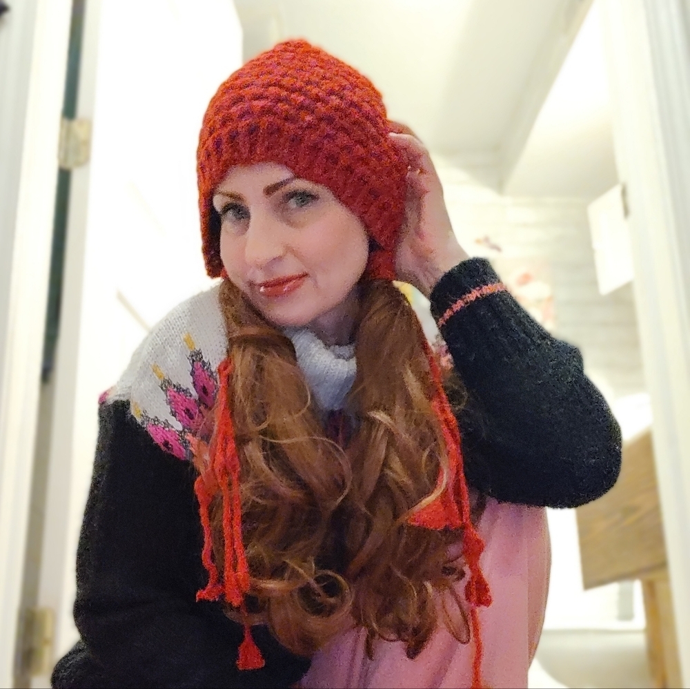 hand-crocheted multicolor beanie with Long  tassels ♥️
